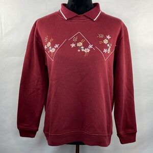 Vintage Cottagecore Embroidered Collared Sweatshirt